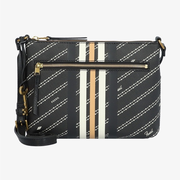 Fossil Handbags - Fossil Fiona Crossbody Bag Black Zip Closure Front Back Pockets